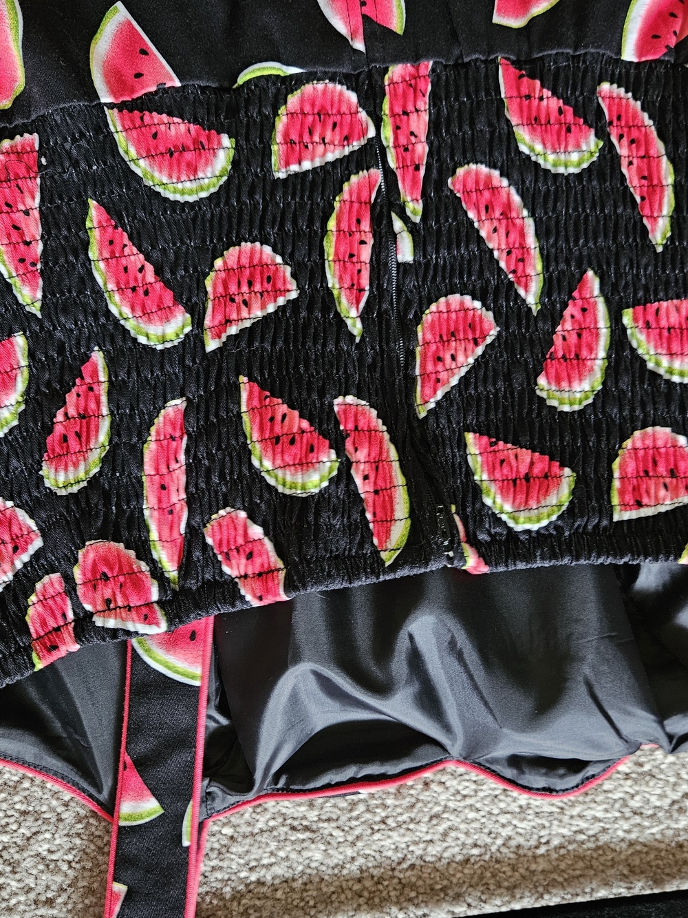 Women's Watermelon Print Black Summer Dress - Picture 3 of 6